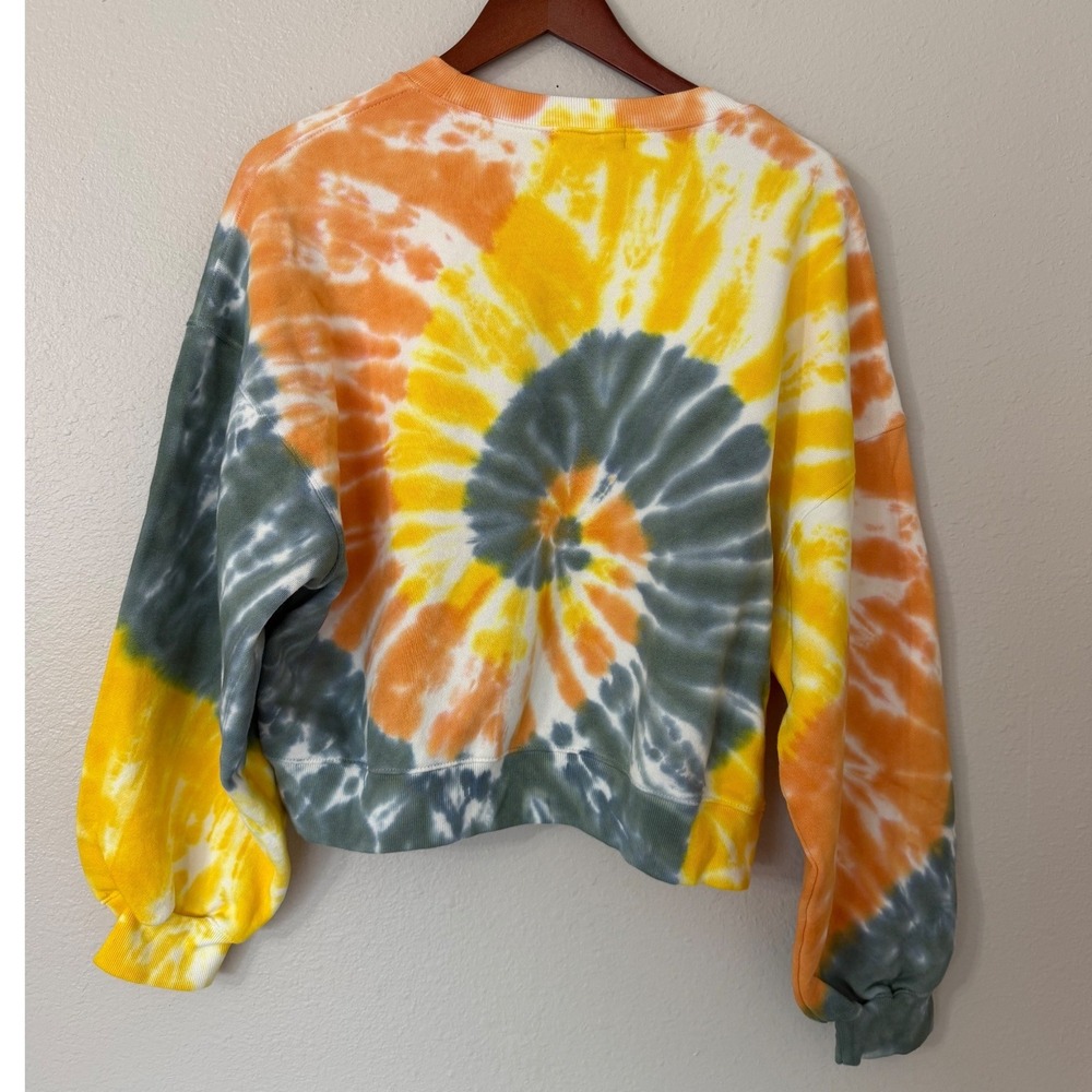 AGOLDE Tie Dye Balloon Sleeve Sweatshirt Cotton Orange Yellow Grey Crop‎ Medium - Picture 3 of 6